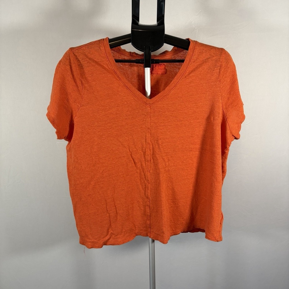 Sigrid Olsen Womens Large/XL 100% Linen Orange Short Sleeve Minimalist Beach Fun
